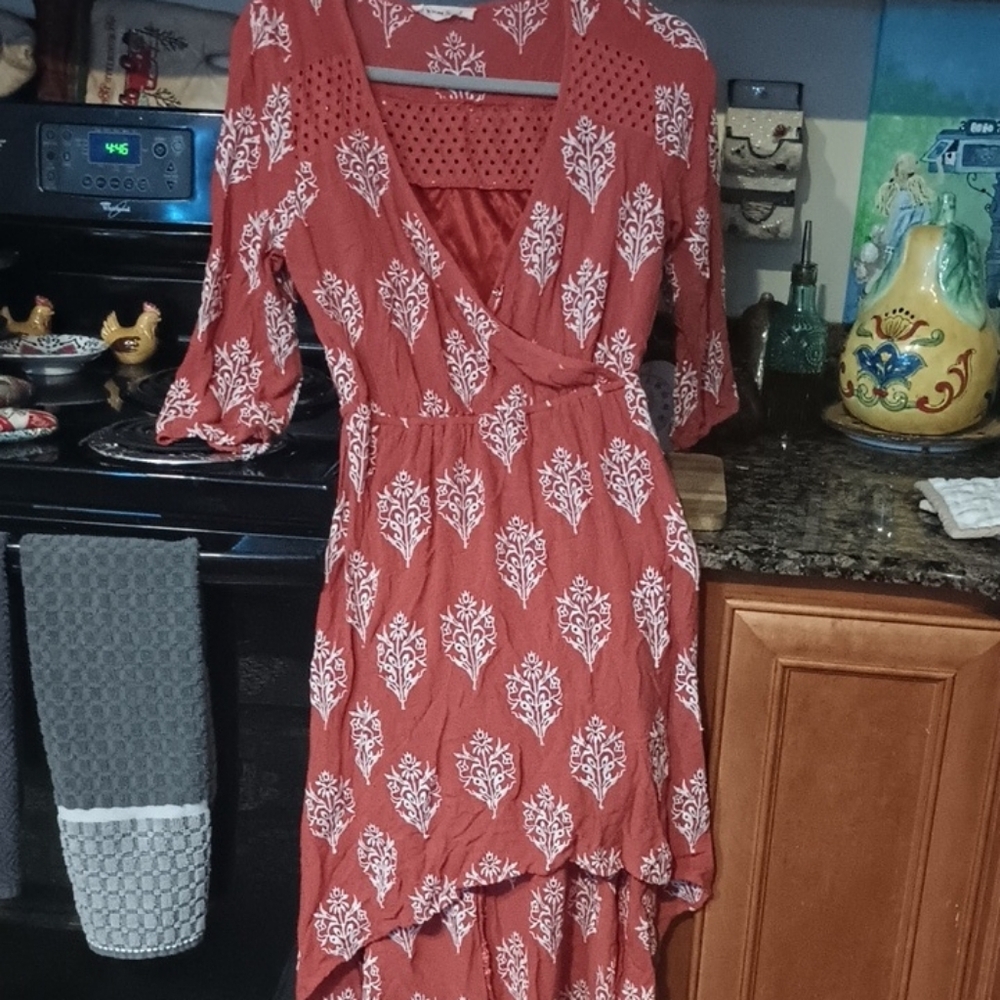 American Threads Pink High Low Sundress with Bishop Sleeves